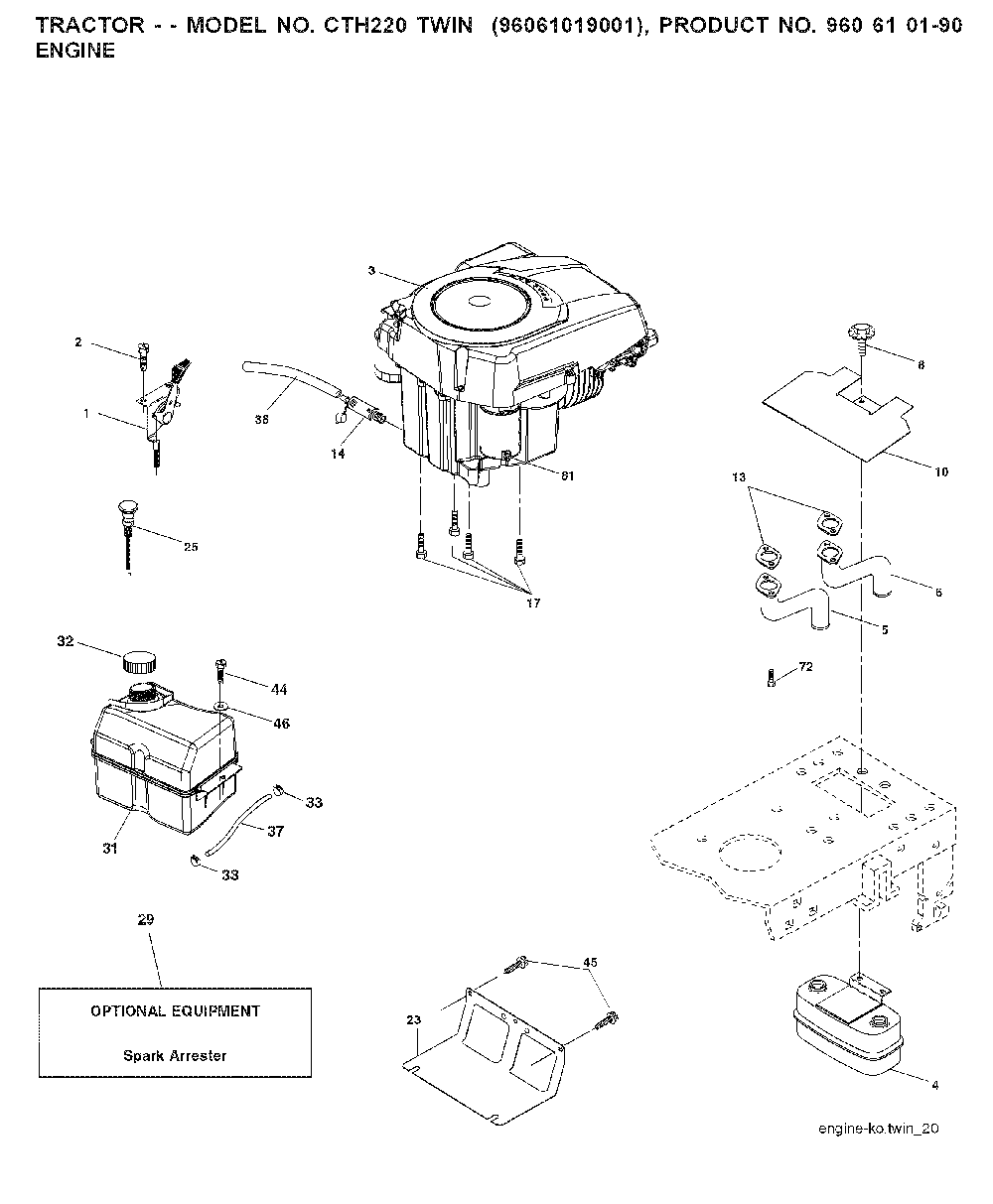 Engine Diagram and Parts List for CTH220TWIN (96061019001)(2007-05) Husqvarna Lawn Tractor
