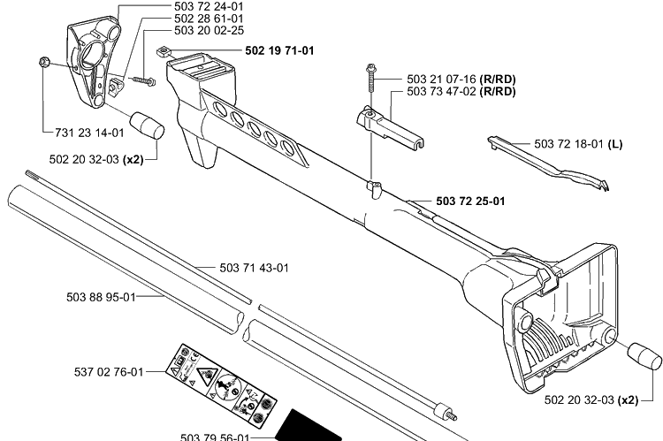 Shaft/Tube 232, 240 Diagram and Parts List for 232RD 2000-10 Husqvarna Brush Cutter
