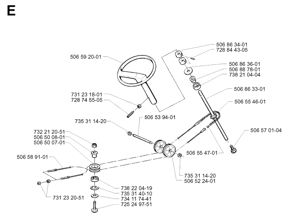 Steering Diagram and Parts List for R11BIO 2001-01 Husqvarna Lawn Tractor