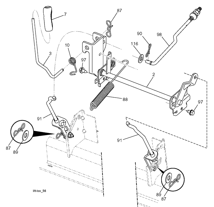 Mower Lift / Deck Lift Diagram and Parts List for TS138M (96041042000)(2018-07) Husqvarna Lawn Tractor