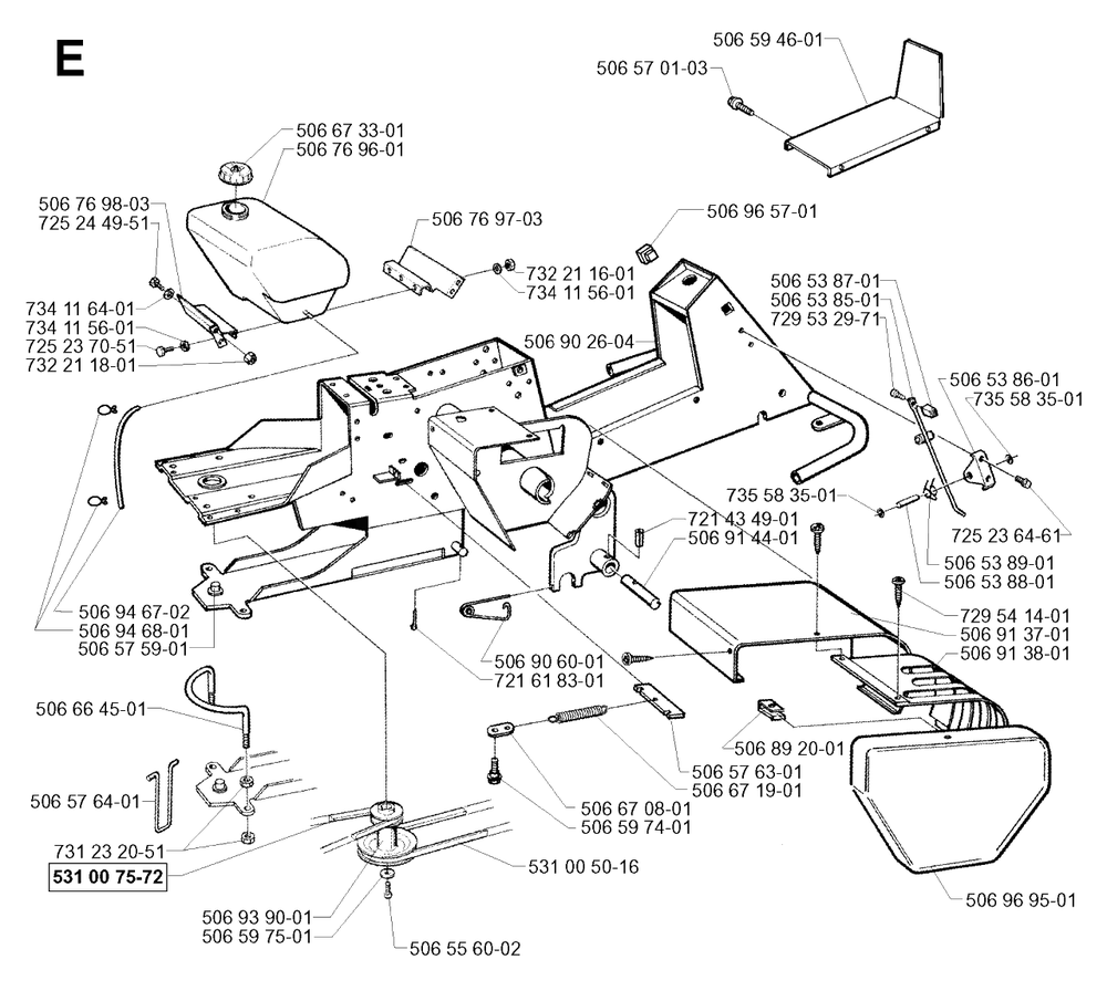 Chassis / Frame Diagram and Parts List for R13 2001-01 Husqvarna Lawn Tractor