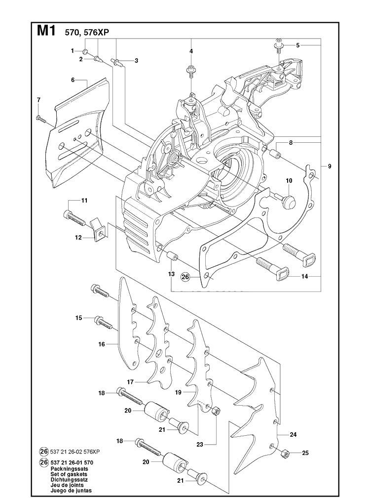 Crankcase 2 Diagram and Parts List for 576XP 20090100001-Current Husqvarna Chainsaw