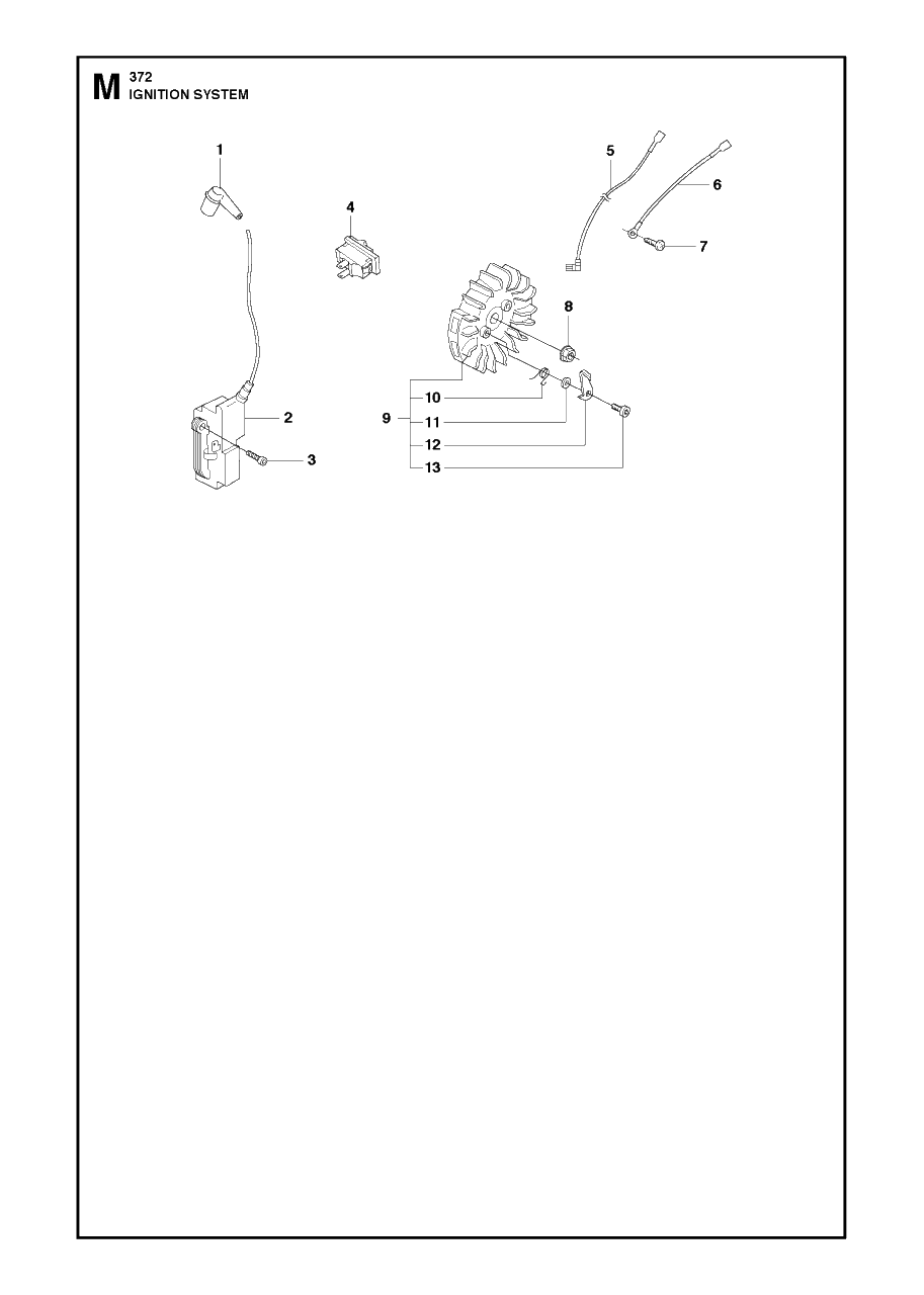 Ignition System Diagram and Parts List for 372XP-XPG 20111800001 & Above Husqvarna Chainsaw