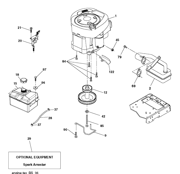 Engine Diagram and Parts List for LT2213 (96041007903)(2011-03) Husqvarna Lawn Tractor