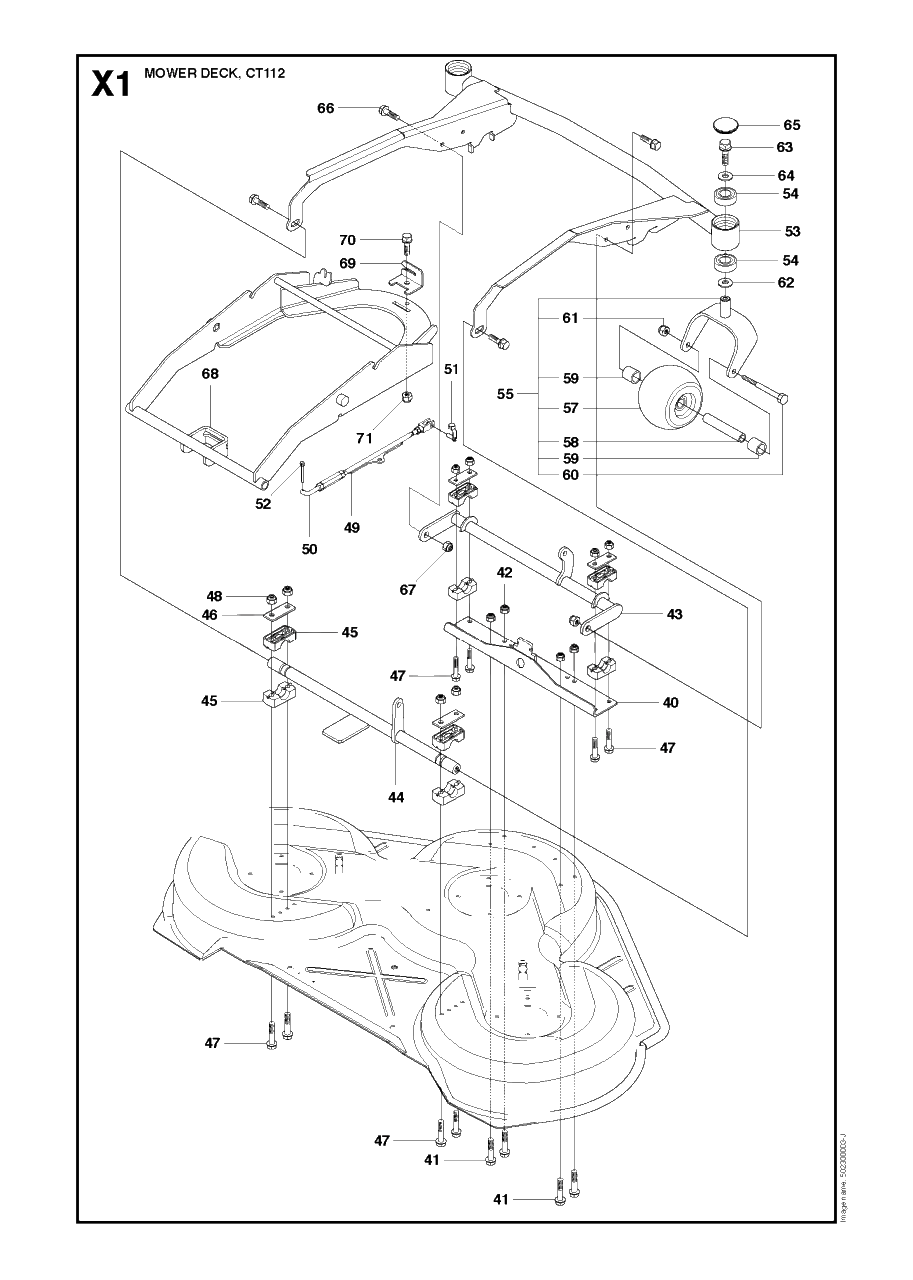 44-Inch/112cm Cutting Deck Diagram and Parts List for PF21AWD (965192501)(2011-03) Husqvarna Lawn Tractor