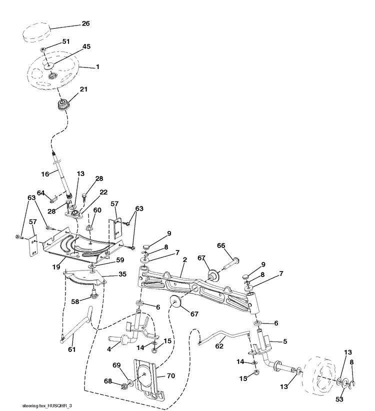 Steering Diagram and Parts List for YTH2042 (96043012200)(2010-10) Husqvarna Lawn Tractor
