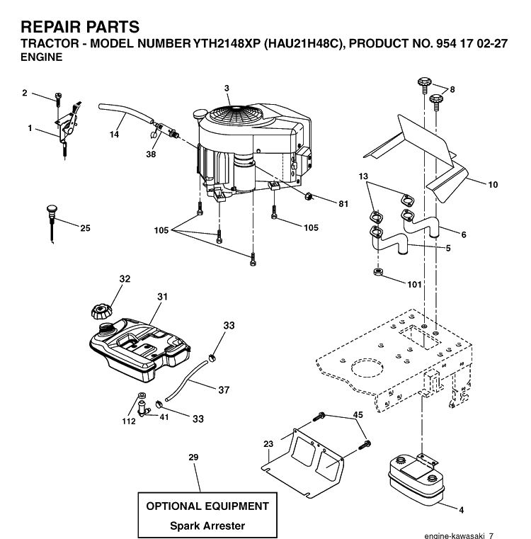 Engine Diagram and Parts List for YTH2148XP (HAU21H48C)(2005-05) Husqvarna Lawn Tractor