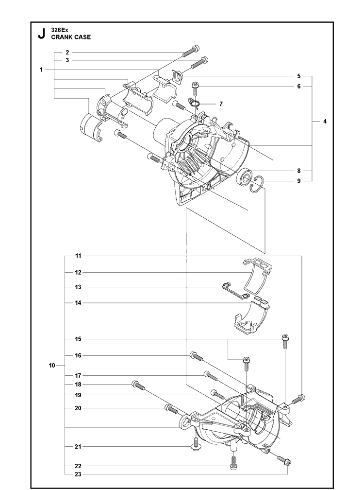 Crankcase Diagram and Parts List for 326EX  Husqvarna Edger