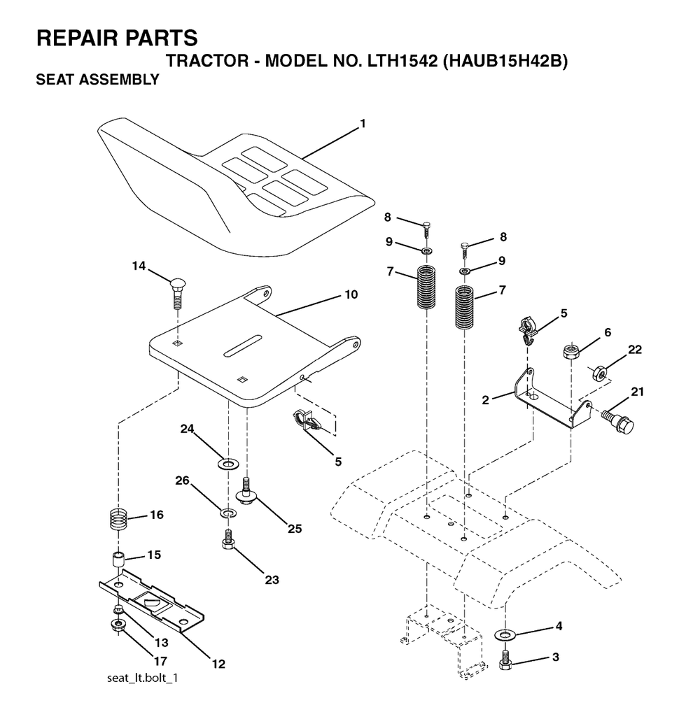 Seat Diagram and Parts List for LTH1542 (954170086-B)(2004-01) Husqvarna Lawn Tractor