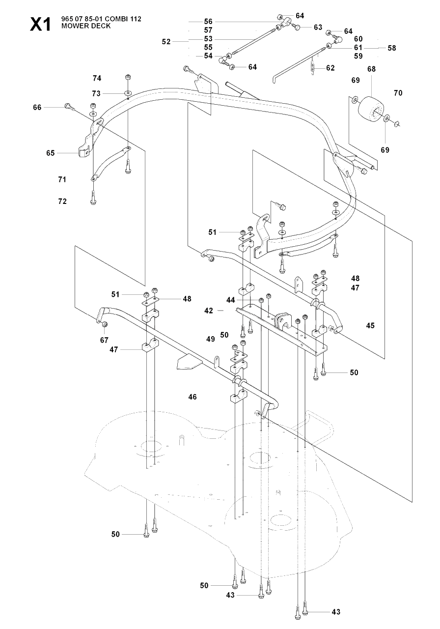 44-Inch/112cm Cutting Deck 3 Diagram and Parts List for R16 (965161601)(2007-06) Husqvarna Lawn Tractor