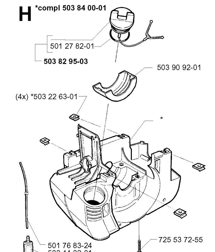 Crankcase Diagram and Parts List for 225E 1997-02 Husqvarna Trimmer