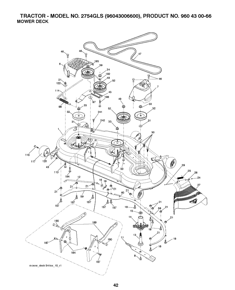 Mower Deck / Cutting Deck Diagram and Parts List for 2754GLS (96043006600)(2008-12) Husqvarna Lawn Tractor