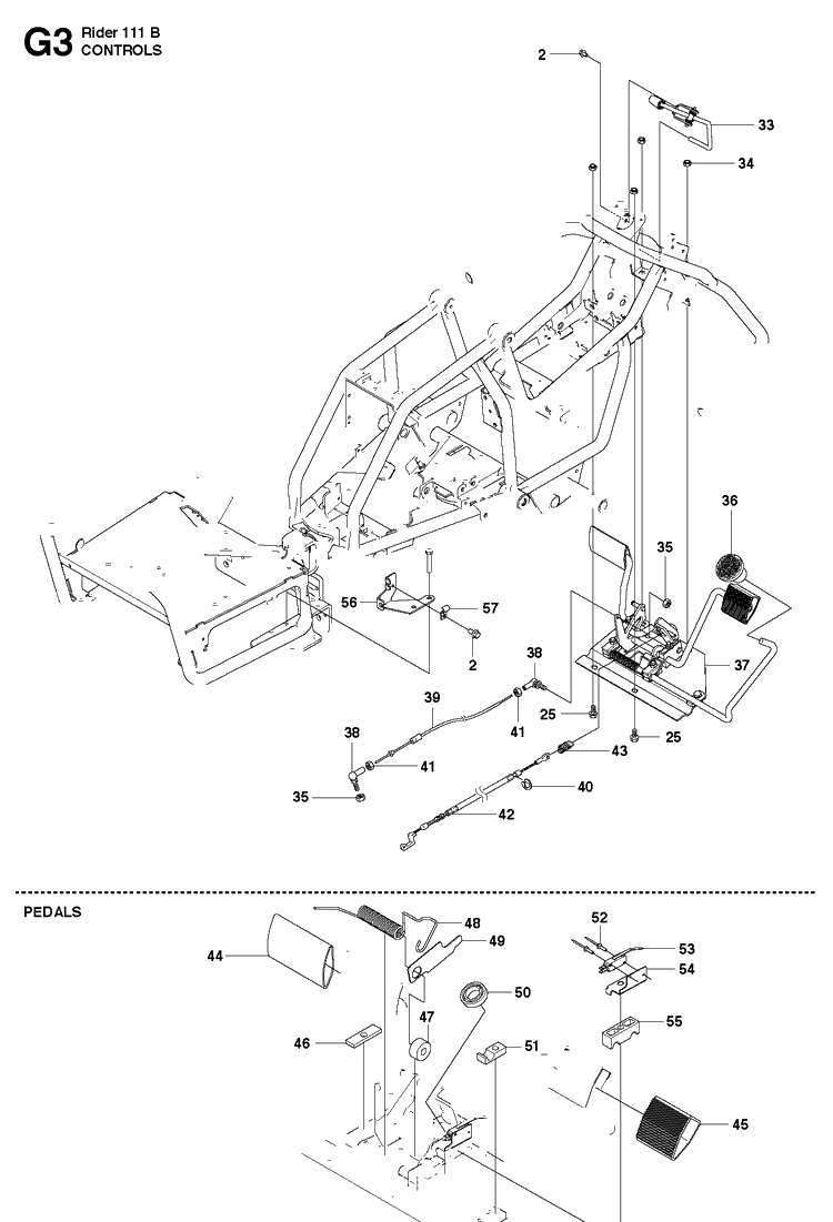 Controls 3 Diagram and Parts List for R111B (965996801)(2011-02) Husqvarna Lawn Mower