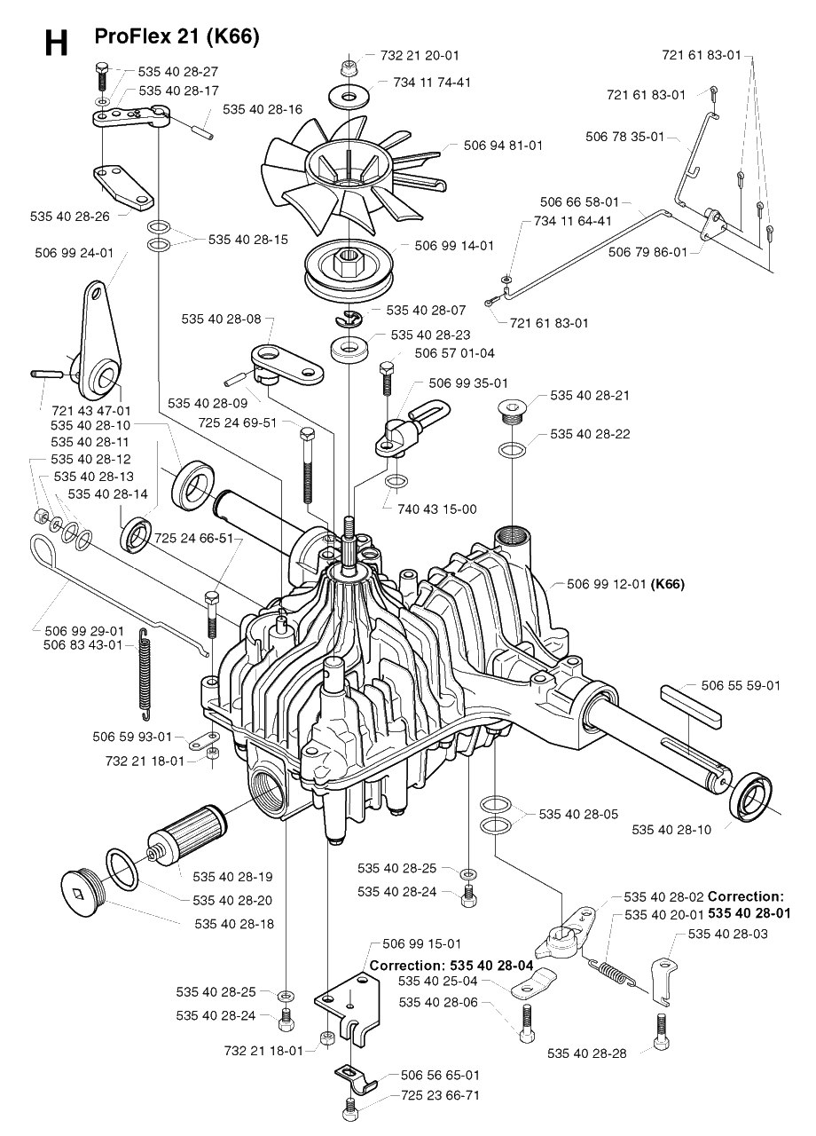 Transmission Diagram and Parts List for PF21 2002-05 Husqvarna Lawn Tractor
