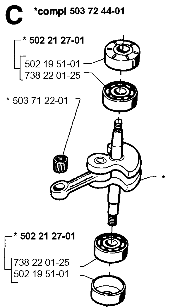 Crankshaft Diagram and Parts List for 225H75 19960500001-19970500000 Husqvarna Hedge Trimmer