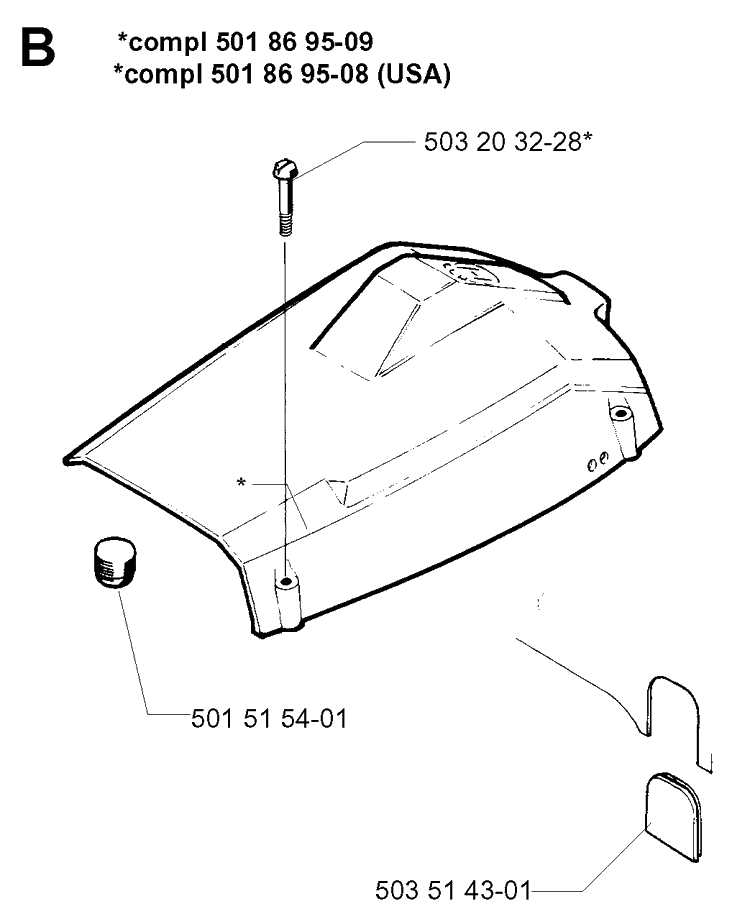Cover Diagram and Parts List for 254 19980900001-19992300000 Husqvarna Chainsaw