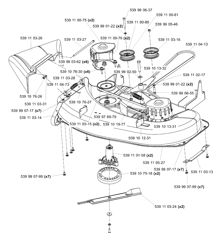 Deck Assembly 38 Inch Diagram and Parts List for Z3815BIA (968999281)(2005-08) Husqvarna Lawn Mower