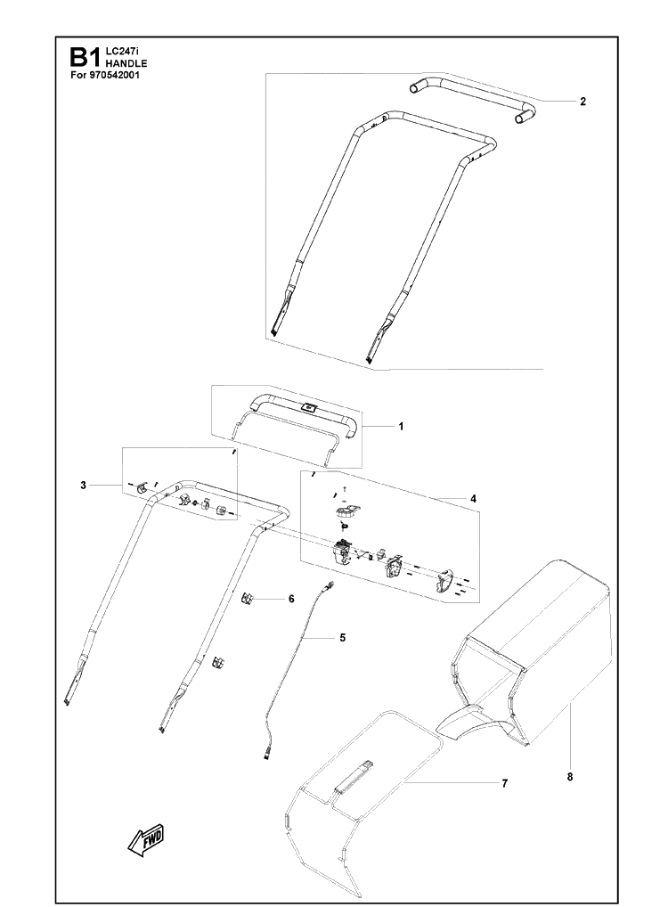 Handle 2 Diagram and Parts List for LC247I  Husqvarna Lawn Mower