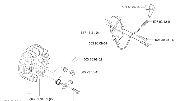 Ignition / Flywheel Diagram and Parts List for 338XPT 2006-01 Husqvarna Chainsaw
