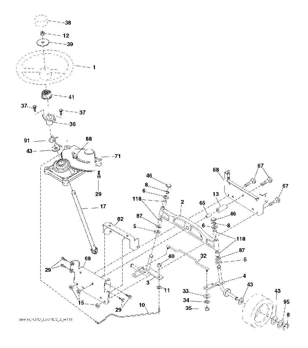 Steering Diagram and Parts List for CTH200TWIN (96061026200)(2010-01) Husqvarna Lawn Tractor