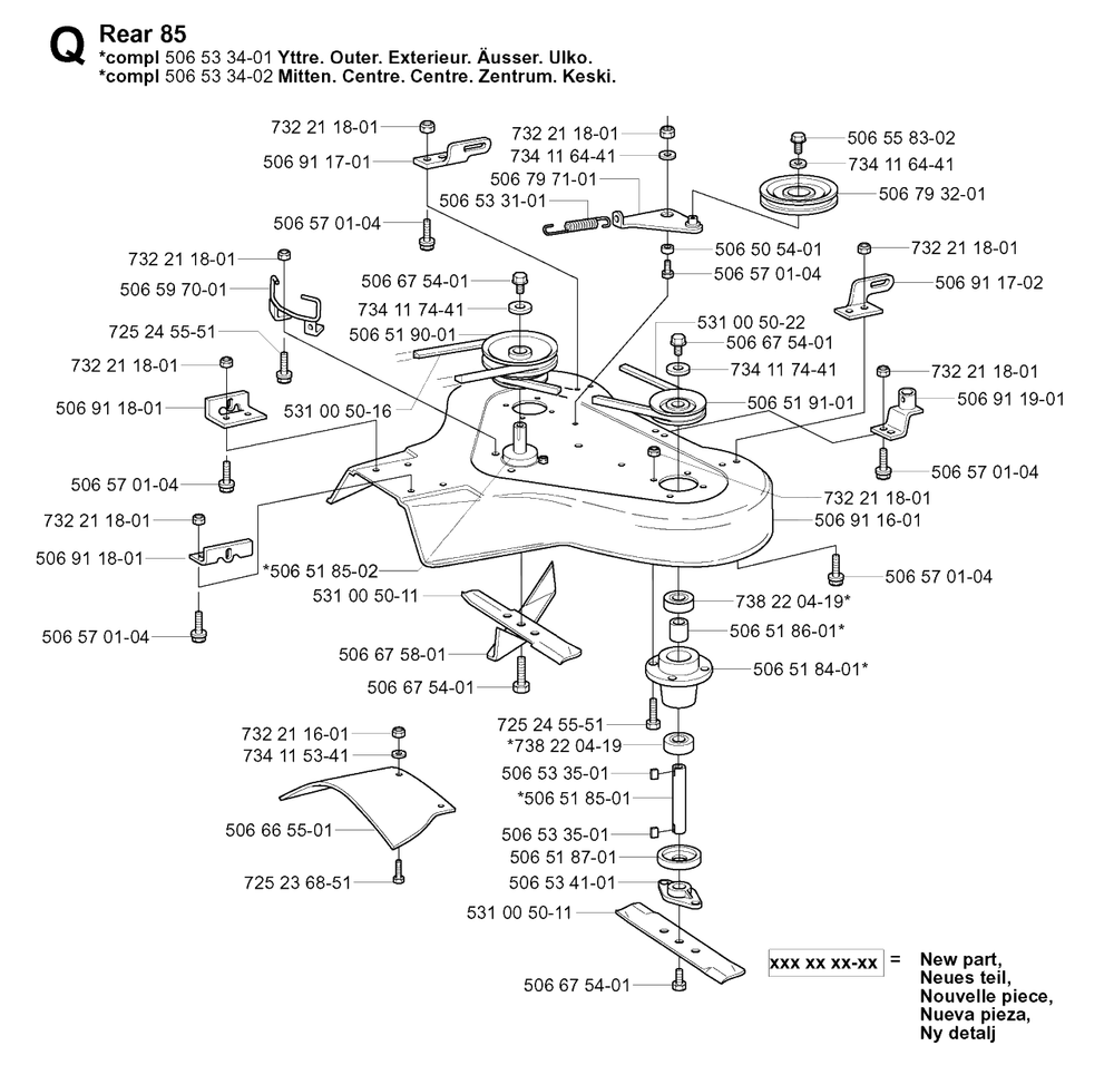 85cm Cutting Deck Diagram and Parts List for R11 (953519401)(2004-01) Husqvarna Lawn Tractor