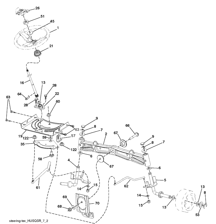 Steering Diagram and Parts List for LGT2654 (96045003701)(2012-09) Husqvarna Lawn Tractor