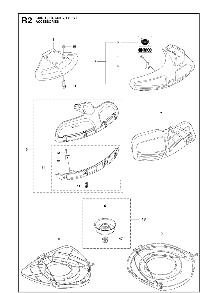 Accessories 4 Diagram and Parts List for 343F  Husqvarna Brush Cutter