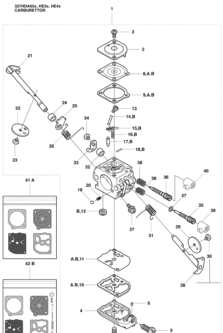 Carburettor Diagram and Parts List for 327HE4X-SERIES (966976501)(2009-04) Husqvarna Hedge Trimmer