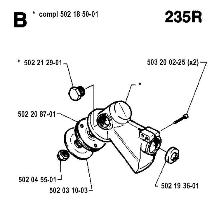 Bevel Gear 2 Diagram and Parts List for 232R 19940600001-19954500000 Husqvarna Brush Cutter