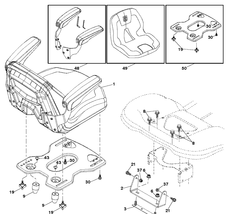 Seat Diagram and Parts List for TS248TXD (96041045200)(2020-03) Husqvarna Lawn Tractor