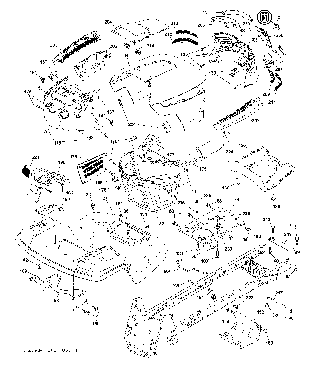 Chassis And Enclosures Diagram and Parts List for YTH2754T (96041006201)(2008-11) Husqvarna Lawn Tractor