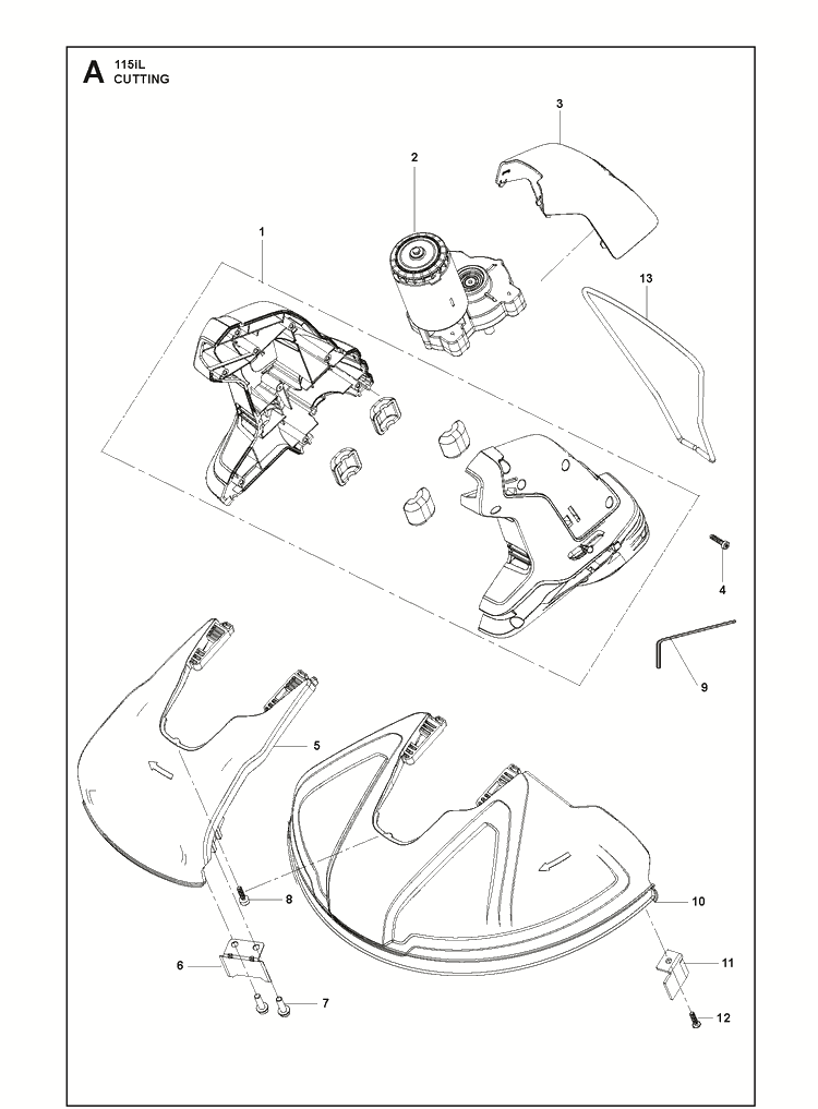 Cutting Equipment Diagram and Parts List for 115IL  Husqvarna Edger