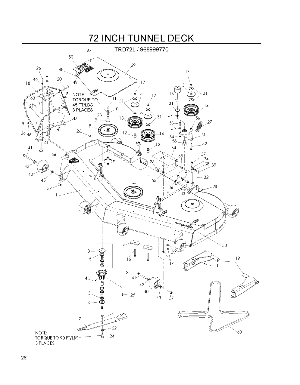 Mower Deck / Cutting Deck Diagram and Parts List for TRD72L (968999770)(2007-12) Husqvarna Lawn Tractor Accessories