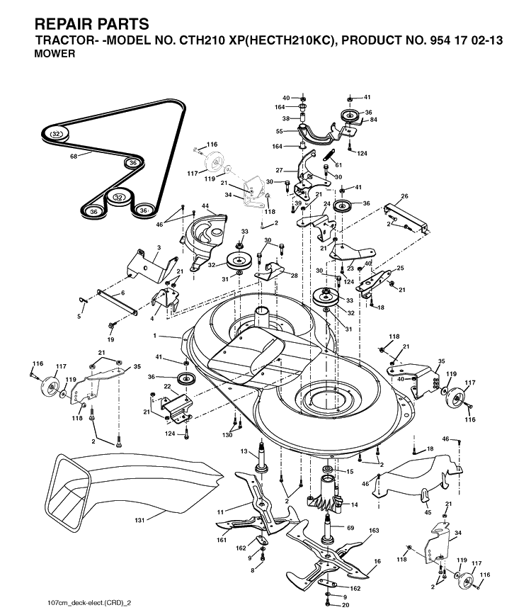 Mower Deck / Cutting Deck Diagram and Parts List for CTH210XP (HECTH210KC)(2004-06) Husqvarna Lawn Tractor