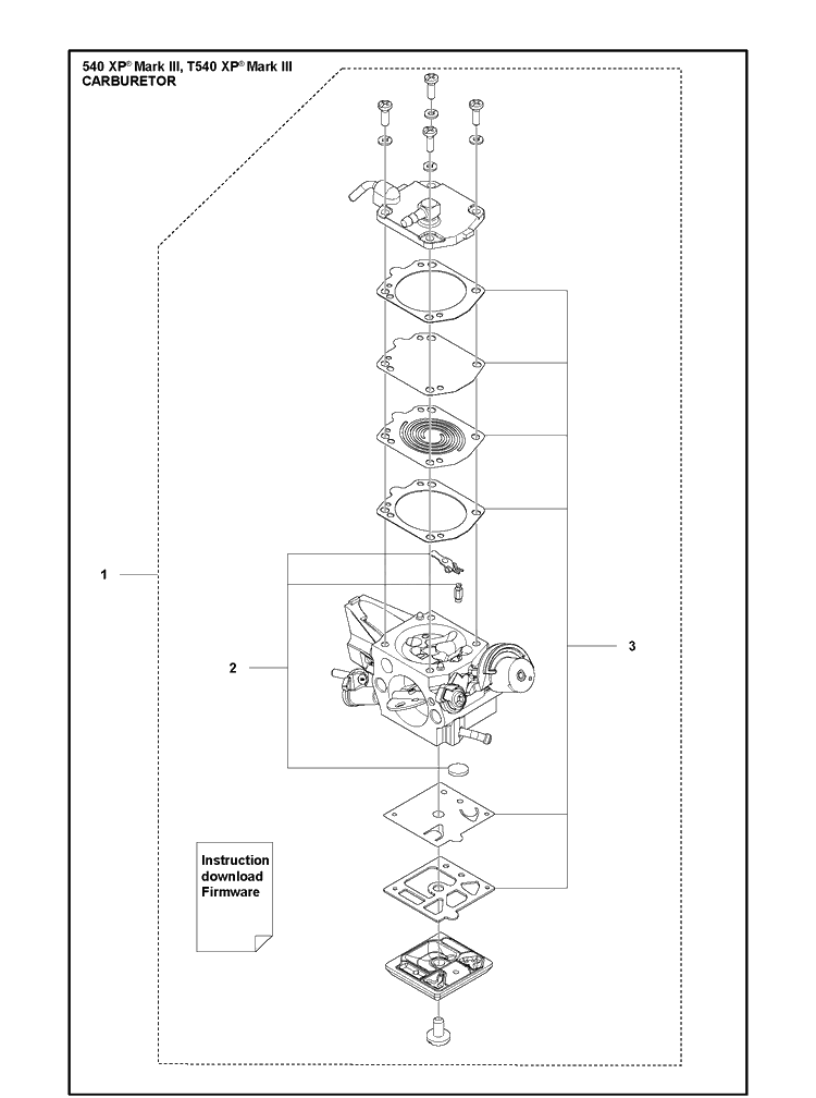 Carburetor Diagram and Parts List for 540XP Mark III Husqvarna Chainsaw