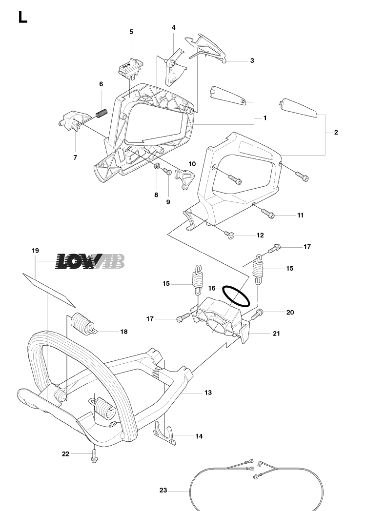 Handle And Controls Diagram and Parts List for 326HD60 (X-SERIES)(20082200001-20090900000) Husqvarna Hedge Trimmer