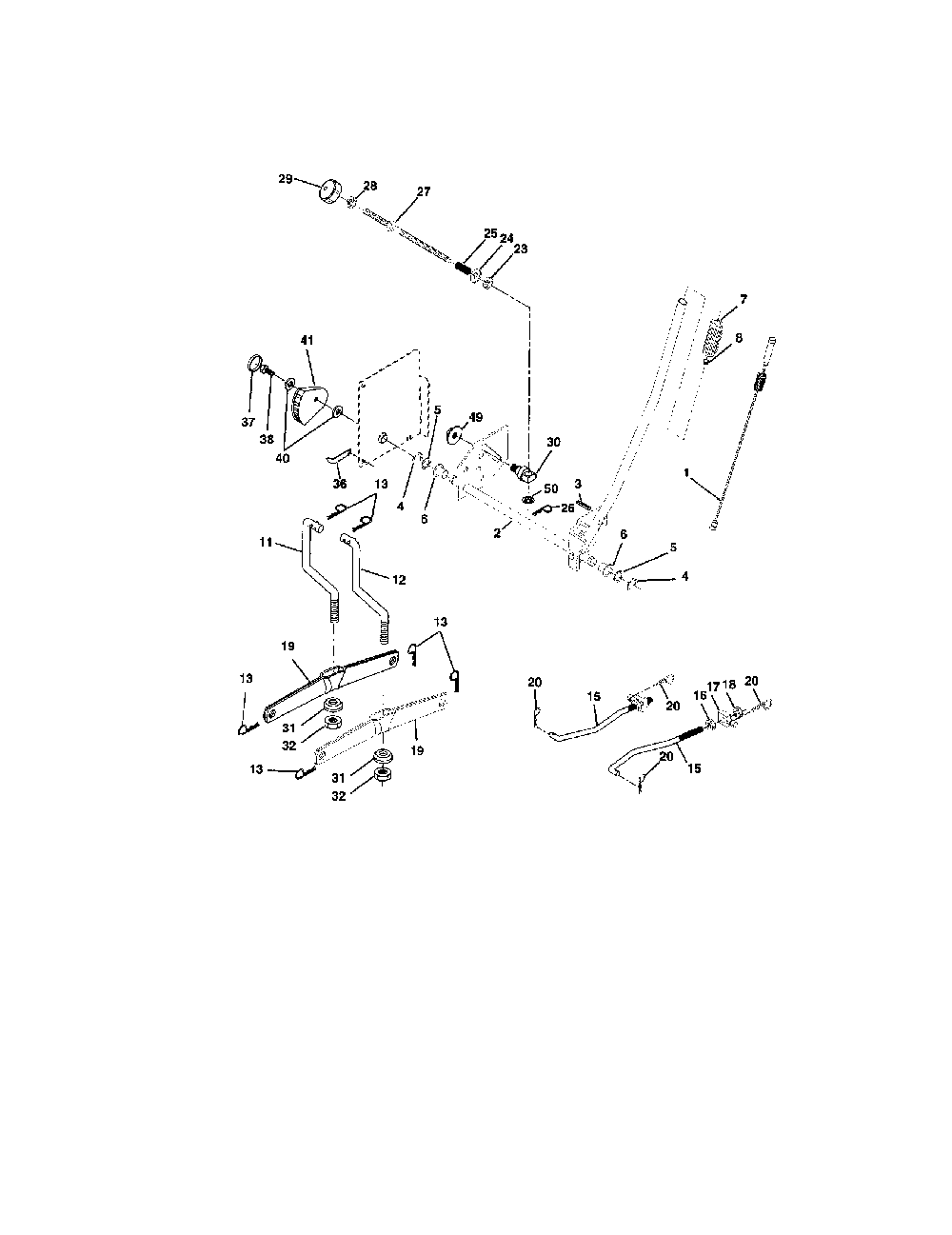 Mower lift Diagram and Parts List for 917279001  Husqvarna Lawn Tractor