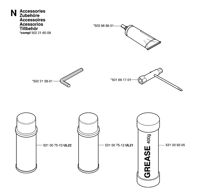 Accessories Diagram and Parts List for 123HD60 20061000001-20070500000 Husqvarna Hedge Trimmer