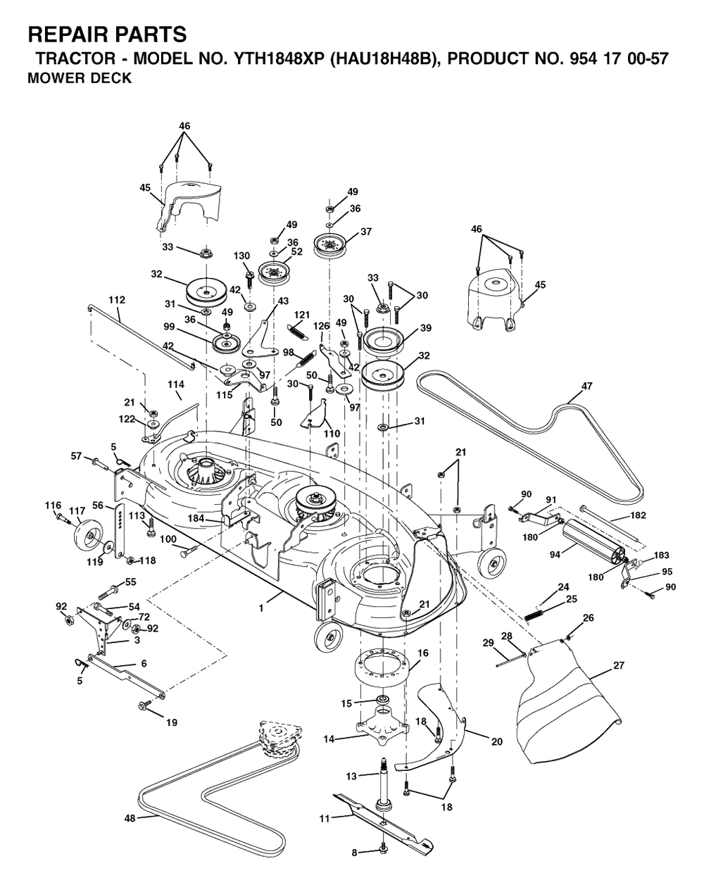 Mower Deck / Cutting Deck Diagram and Parts List for YTH1848XP (954170057-B)(2003-01) Husqvarna Lawn Tractor