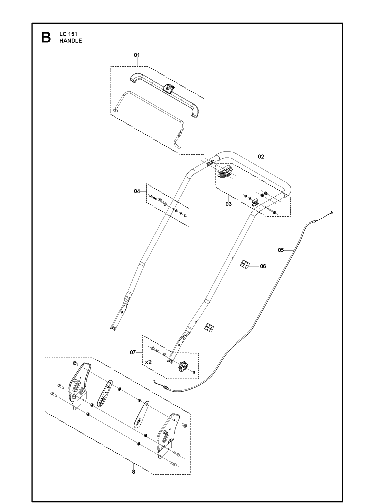 Handle Diagram and Parts List for LC151  Husqvarna Lawn Mower