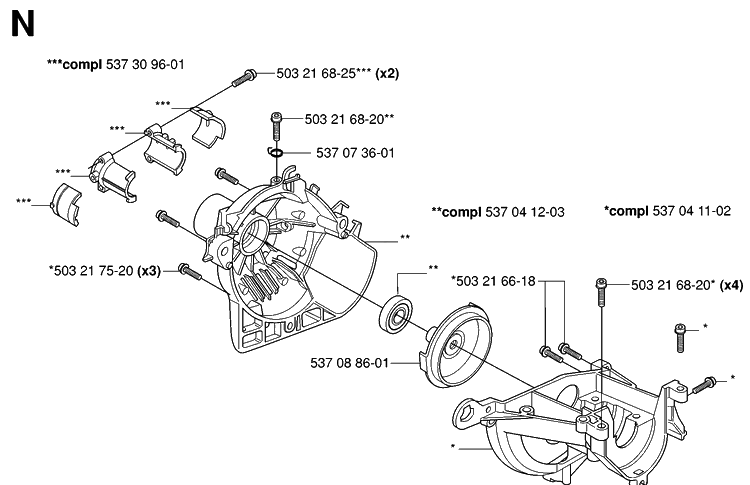 Crankcase And Clutchdrum Diagram and Parts List for 325HA110 20054000001-20040100000 Husqvarna Hedge Trimmer