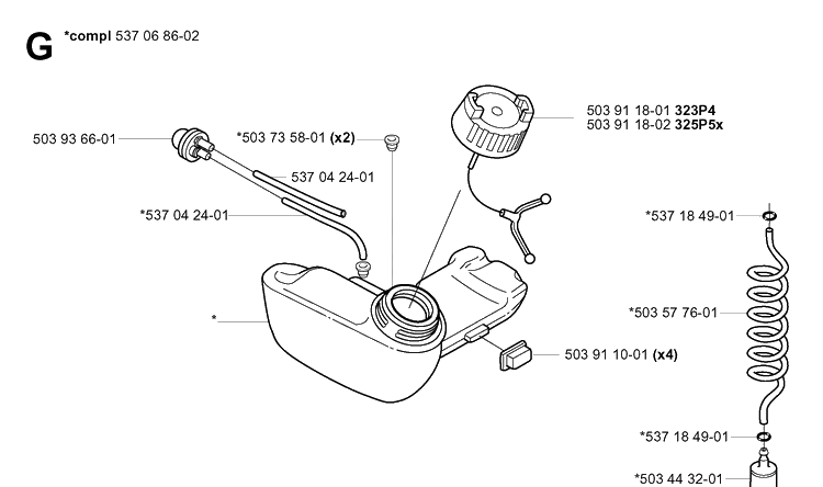 Fuel Tank Diagram and Parts List for 325P 20042300001-20062999999 Husqvarna Pole Saw