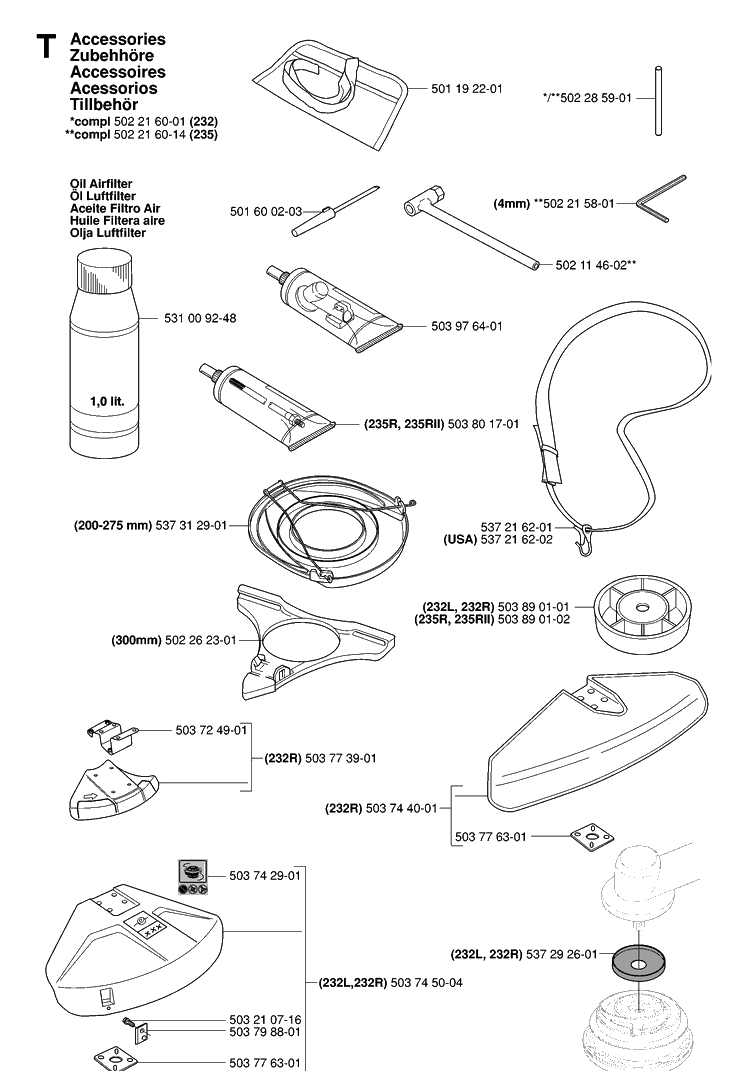 Accessories Diagram and Parts List for 232R 20061400001-20144900000 Husqvarna Brush Cutter