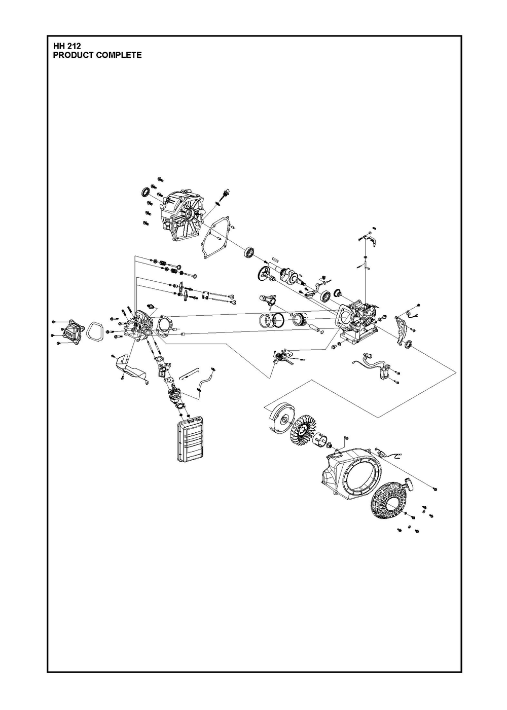 Complete Product Diagram and Parts List for HH212536296204 536296205, 536296206 Husqvarna Engine
