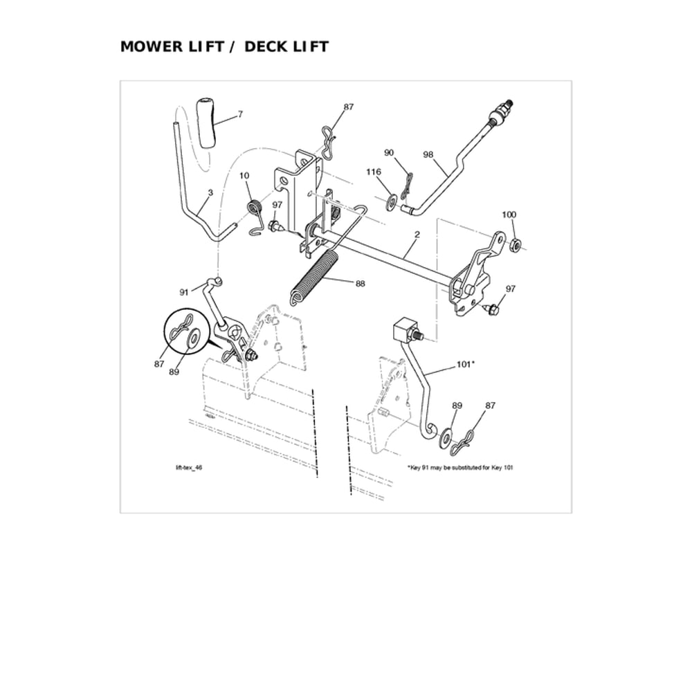 Mower Lift/Deck Lift Diagram and Parts List for 96043032900  Husqvarna Lawn Tractor