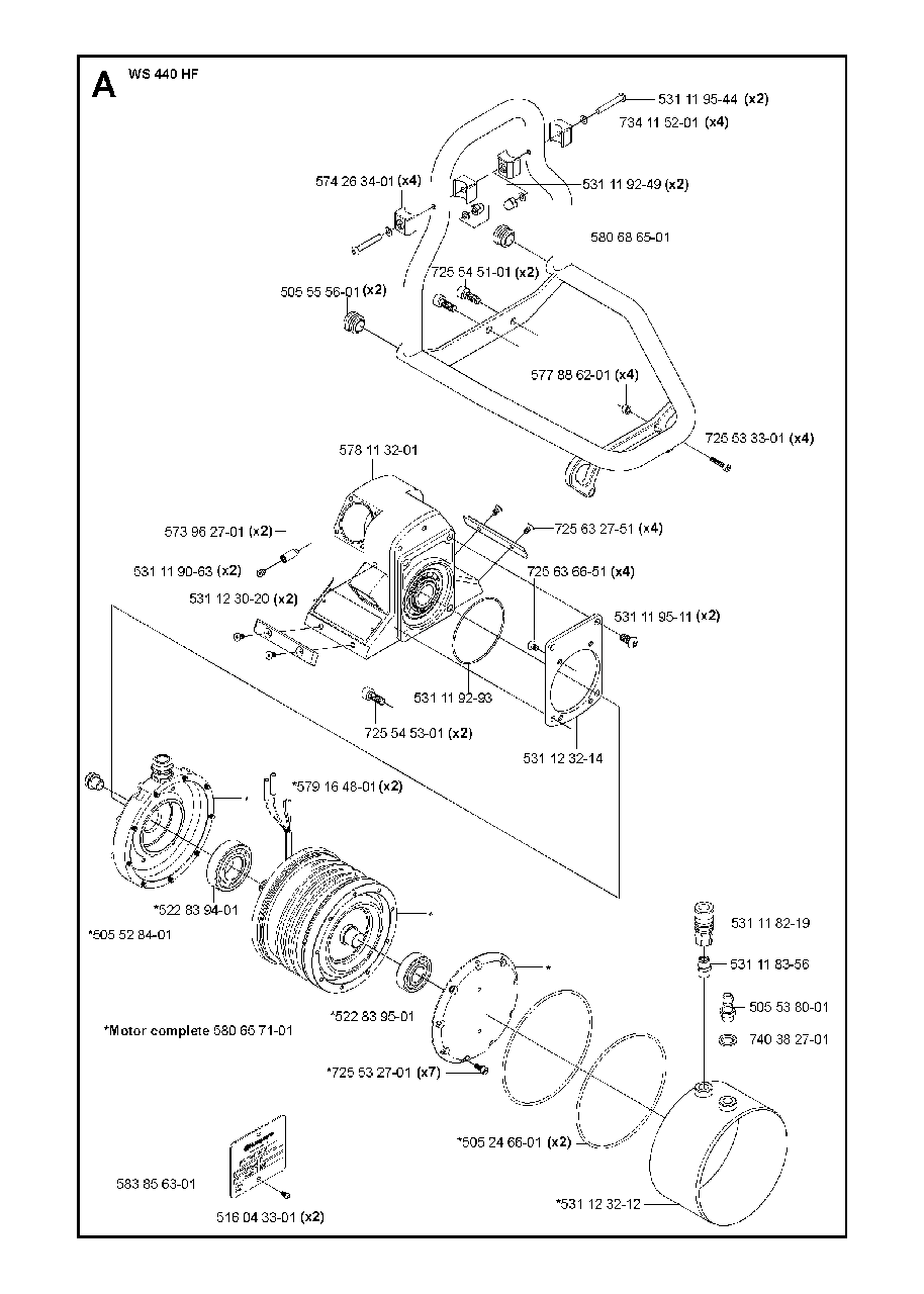 Housing Diagram and Parts List for WS440HF (00000008382 - 20134408468)(2012-07) Husqvarna Circular Saw