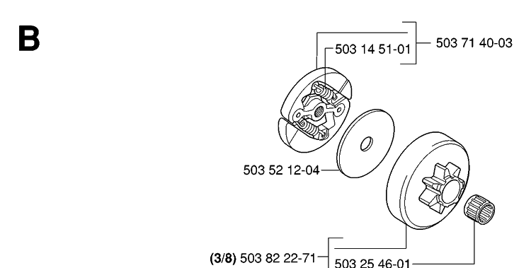 Clutch Diagram and Parts List for 334T 20063600001-Current Husqvarna Chainsaw