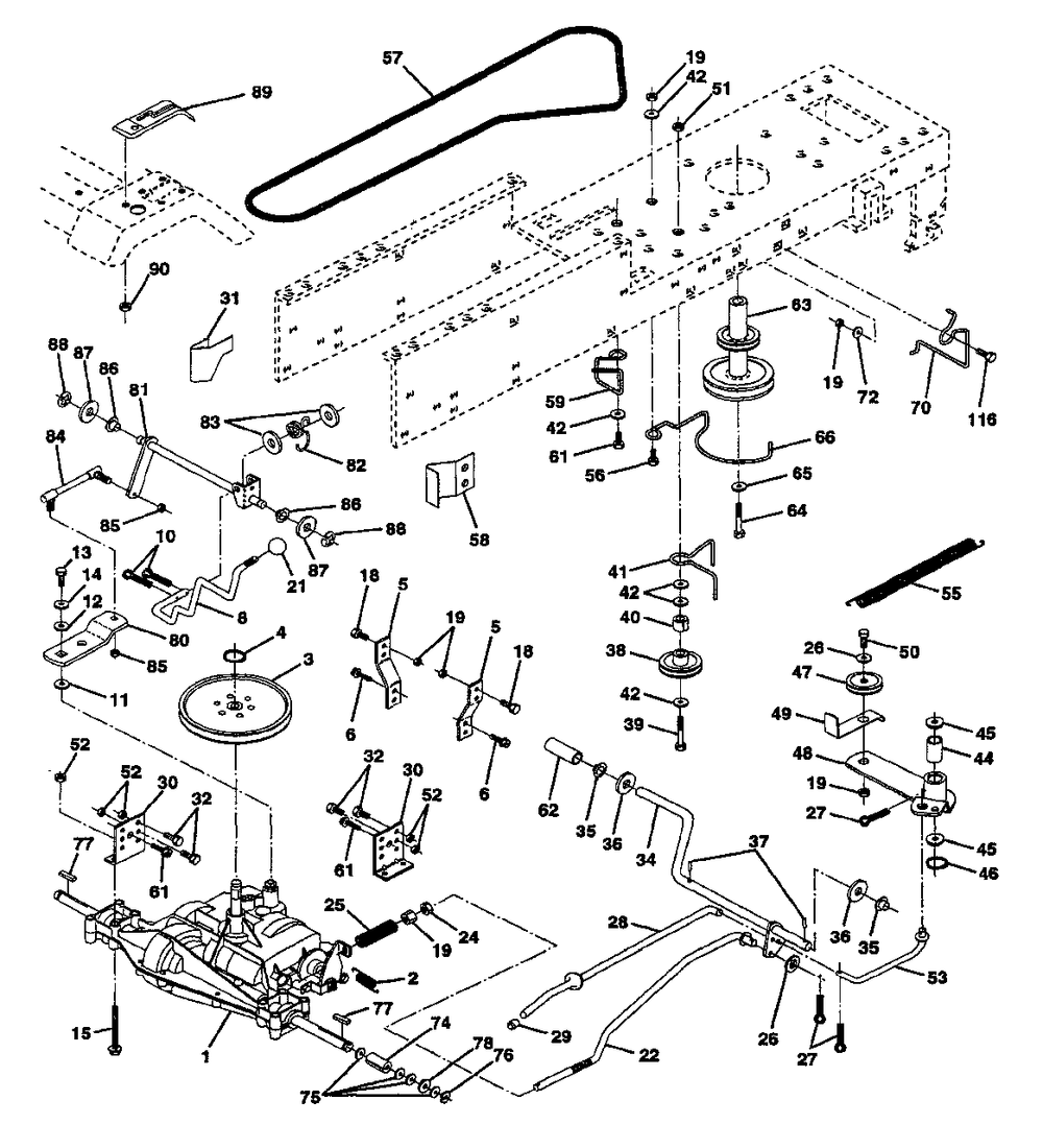 Drive Diagram and Parts List for YT150 (954840021-A)(1996-01) Husqvarna Lawn Tractor