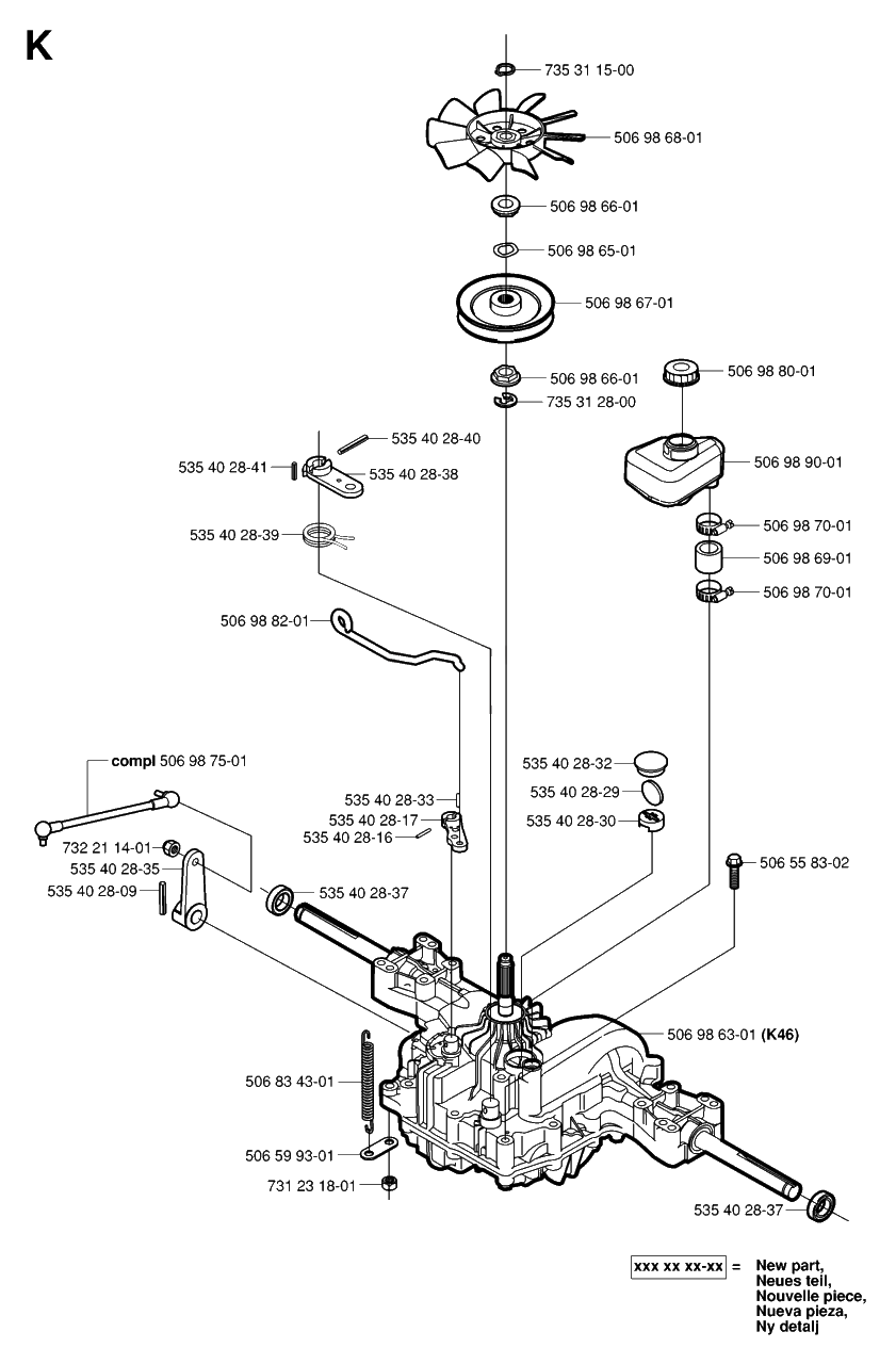 Transmission Diagram and Parts List for R15-V2 (953533701)(2006-01) Husqvarna Lawn Tractor