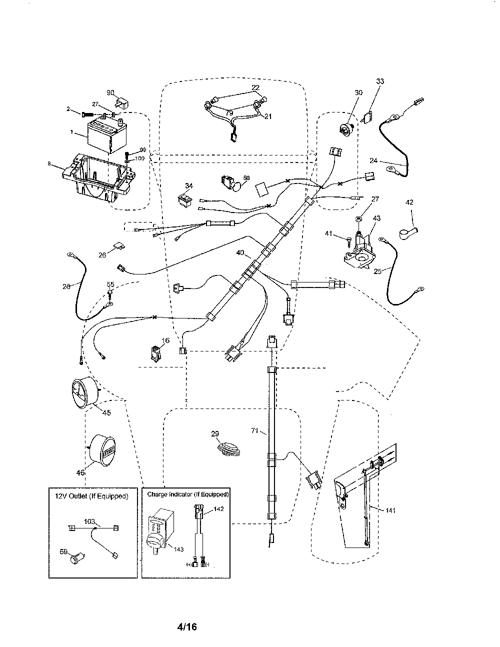 Electrical Diagram and Parts List for GT54CS-96043022500  Husqvarna Lawn Tractor